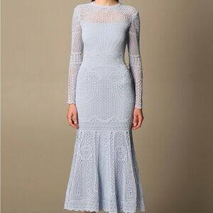 Alexander McQueen Crochet Baby Blue Long Sleeve Midi Dress